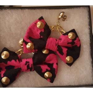 Pink and Black Bow Earrings